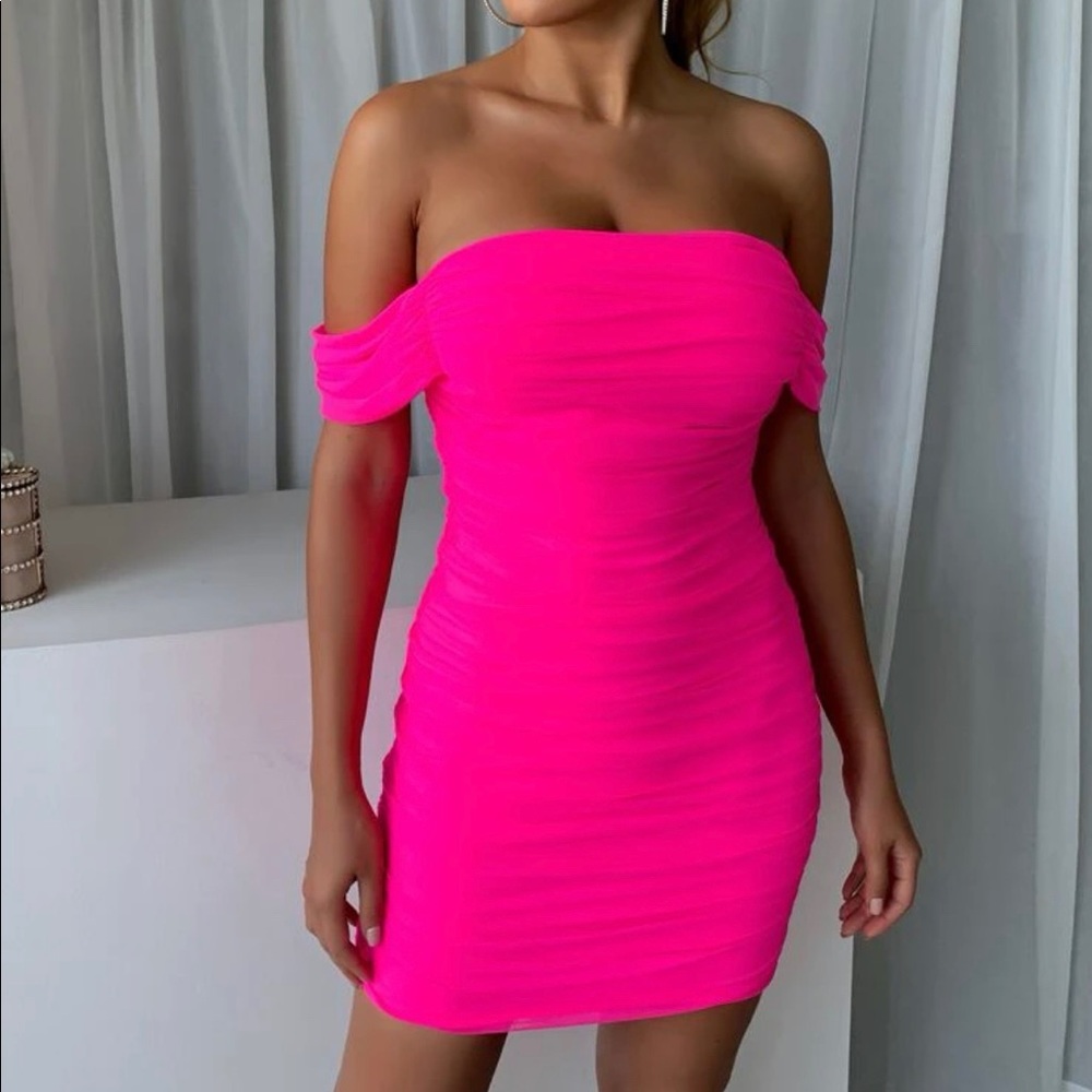 Hot pink Barbie off shoulder dress